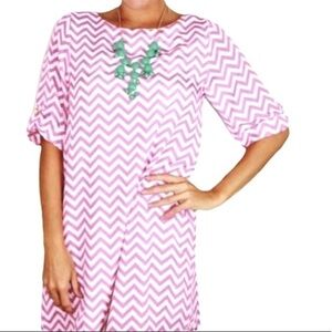 𝅺ANTHROPOLOGIE Everly retro mod purple chevron print mini tunic shift dress